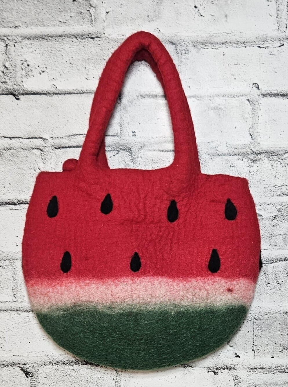 Handmade Felted Wool Watermelon Tote Bag Zipper Closure Novelty Purse